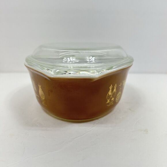 Vintage Pyrex 043 Early American Casserole & Lid  1.5 Quart Oval Brown Gold USA - Picture 2 of 13